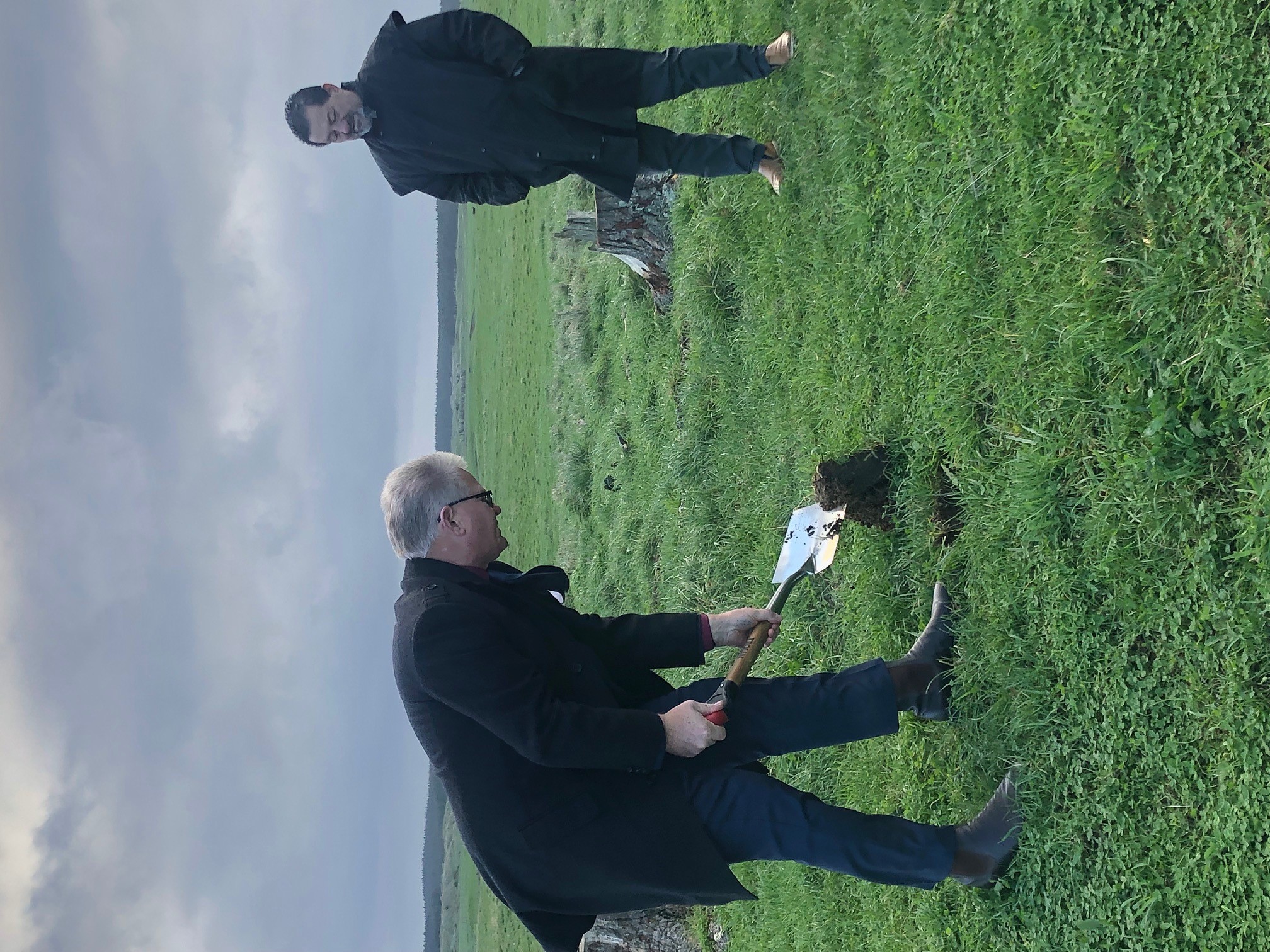 South Taranaki District ​Mayor Phil Nixon turning the first sod with Ngā Rauru Chair Mike Neho looking on.